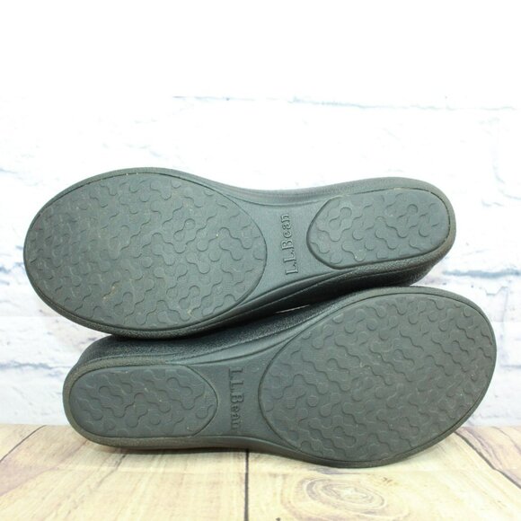 LL Bean Black Leather Slip On Split Toe Casual Wedge Loafer Shoes Size 6.5 M - Picture 9 of 9